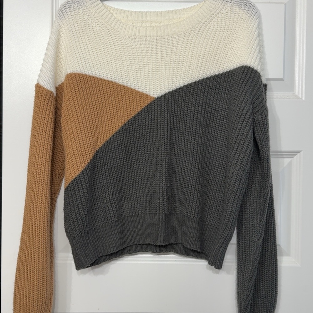 Colorblock Sweater - White, Tan, and Gray